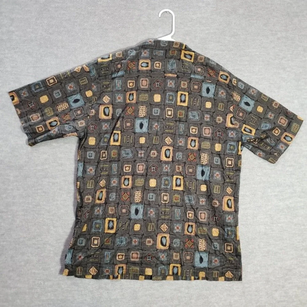 VINTAGE‎ Tori Richard Men Button Up Shirt XL Gray Geometric Made In Hawaii USA